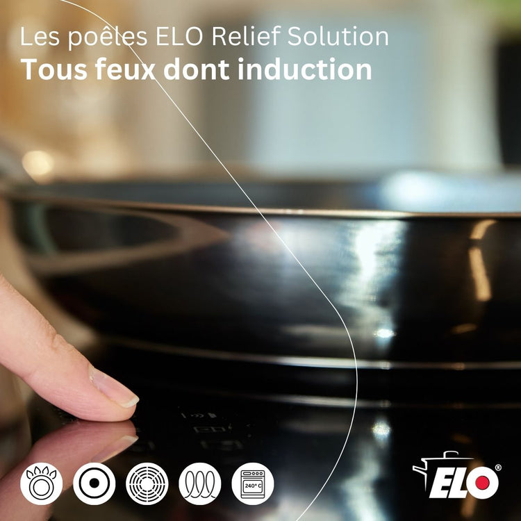 Poêle de cuisson 28 cm sans PFAS avec 1 couvercle Elo Relief Solution avec couvercles