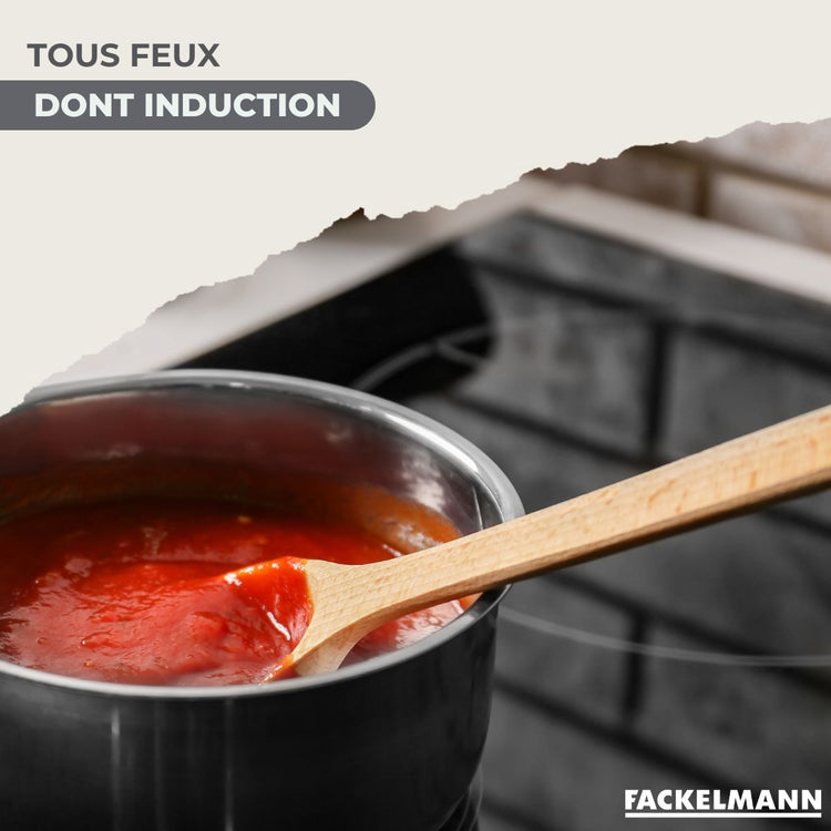 Batterie de cuisine avec 3 casseroles 12/16/20 cm et 3 faitouts 16/20/24 cm en inox sans PFAS Fackelmann Généva Brillant