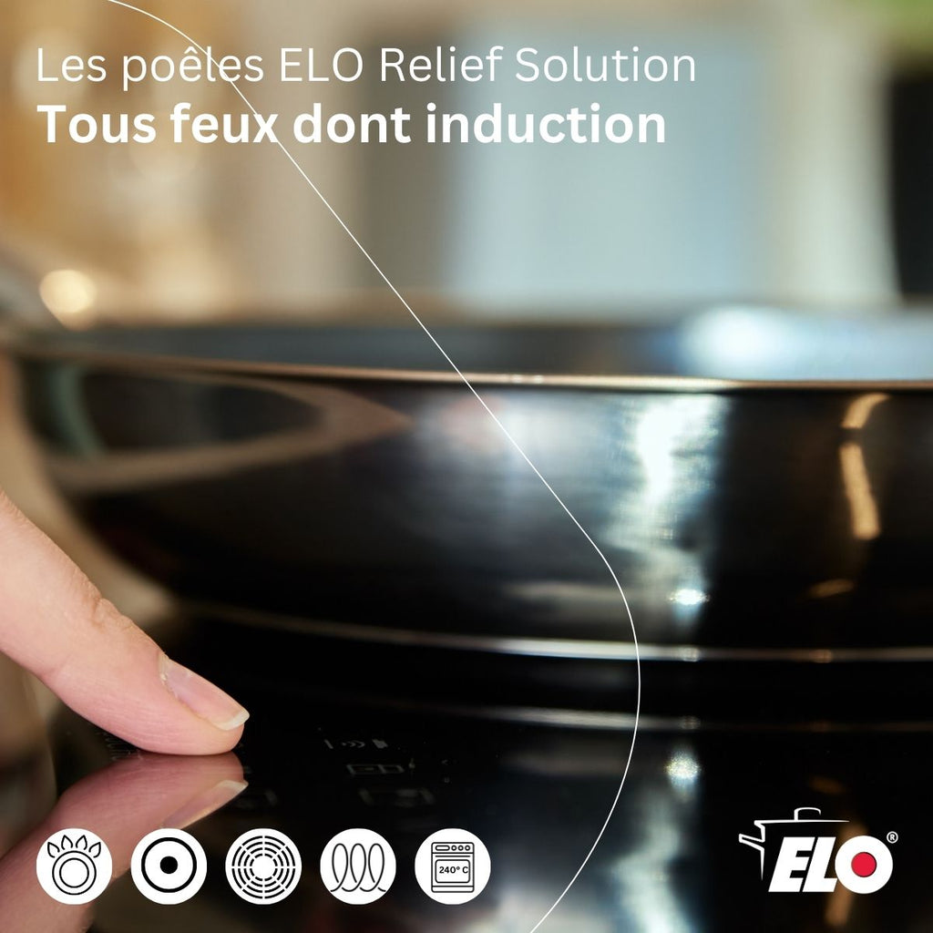 Batterie de cuisine avec 1 poêle de cuisson 32 cm et 1 faitout 20 cm en acier inoxydable sans PFAS Elo Collection Relief Solution Brillant