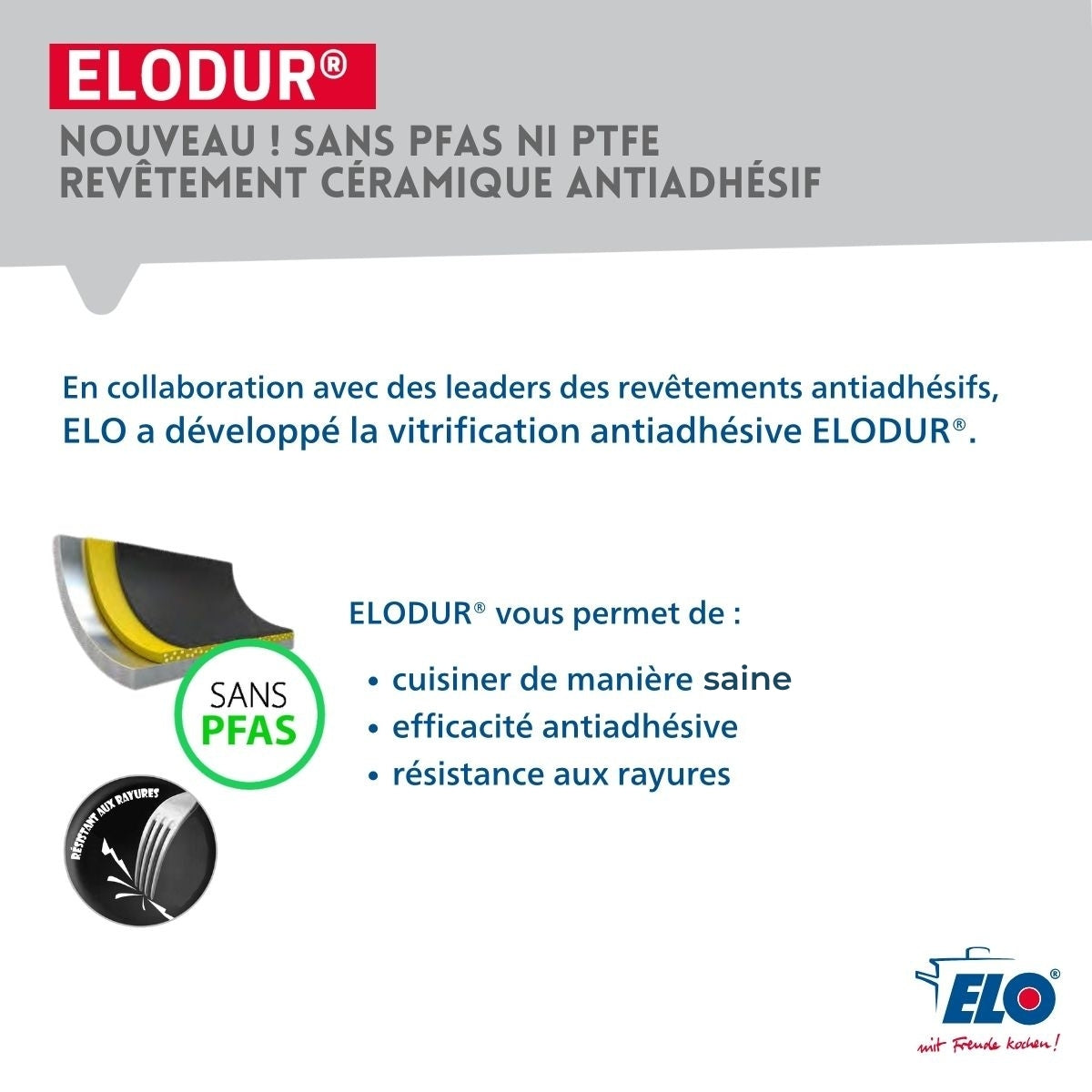 Poêle wok 28 cm avec revêtement céramique sans PFAS et son couvercle Elo