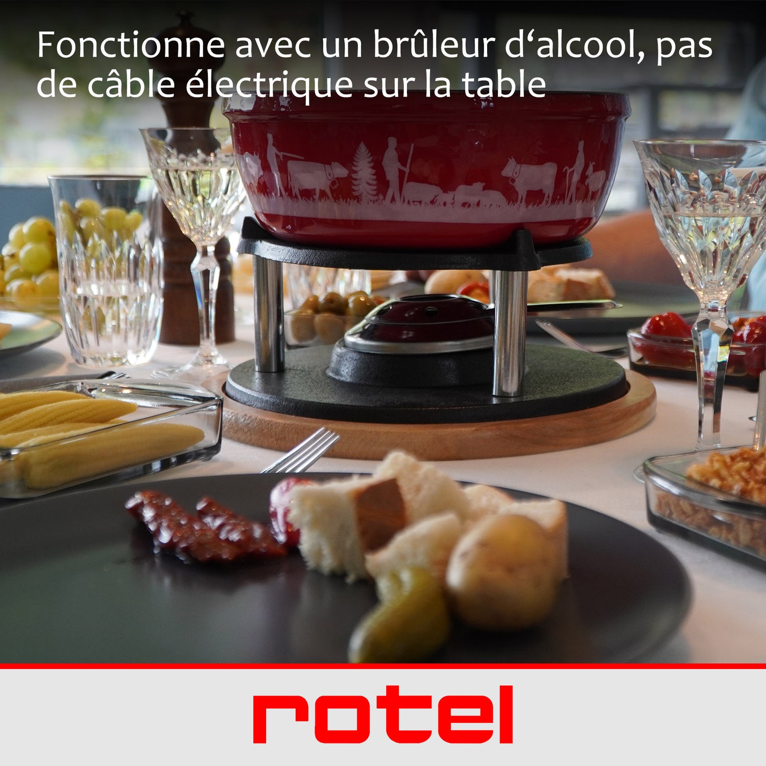 Service à fondue au fromage 6 personnes et 2 coupelles d'alcool gélifié Rotel Swiss Tradition