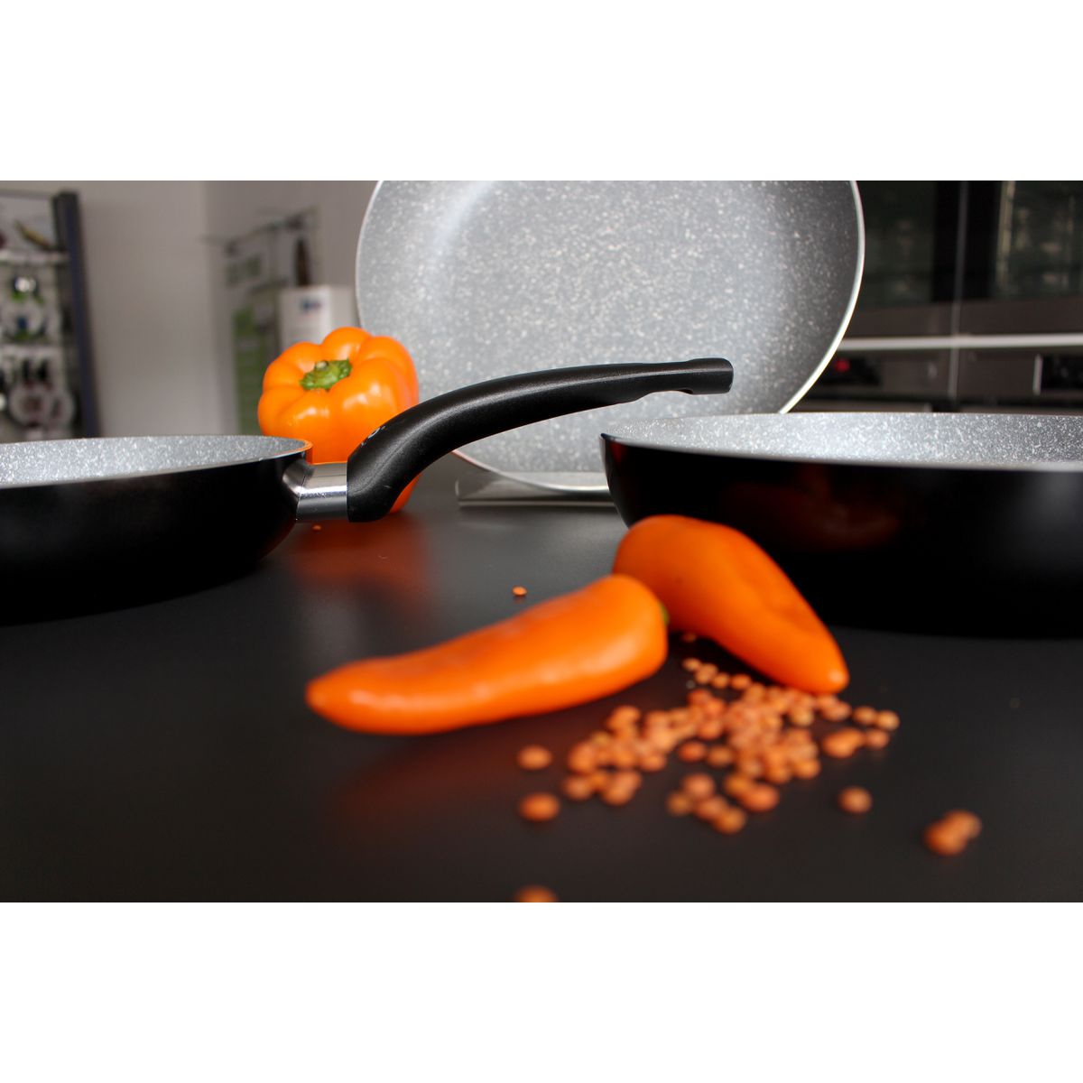 Ensemble de 3 poêles de cuisine et 3 couvercles 24 cm 28 cm et 32 cm Elo Dolomit