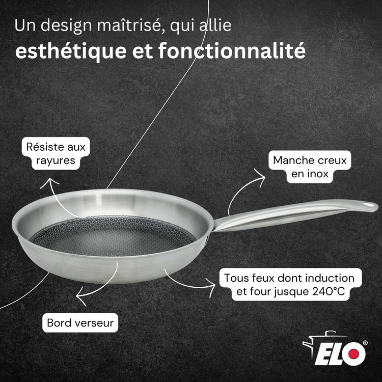 Poêle en acier inoxydable 18/10 28 cm Elo Relief Solution