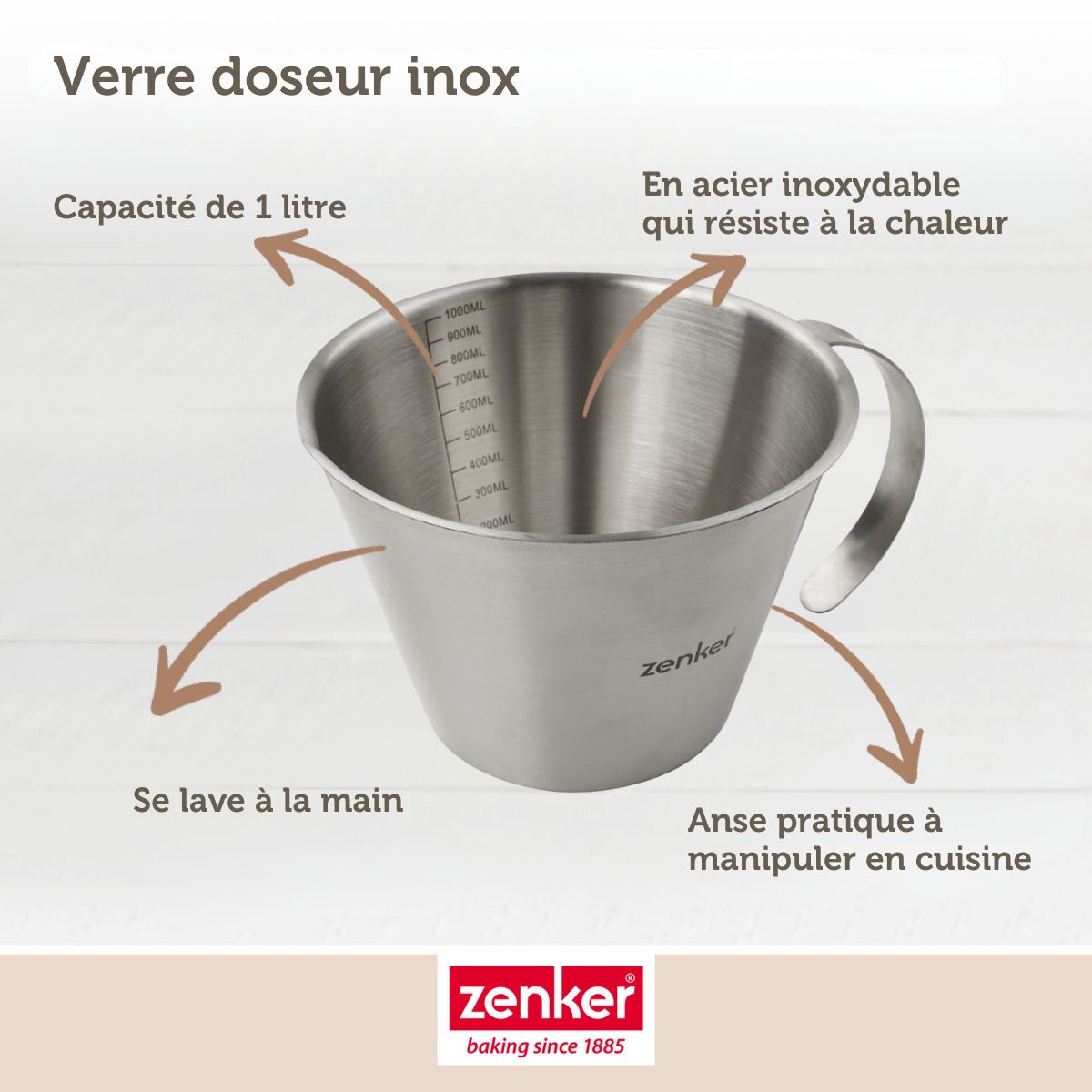 Verre doseur gradué en inox 1 litre Zenker