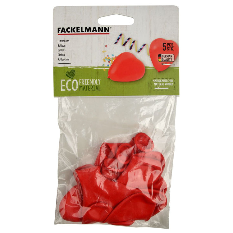 Lot de 5 ballons de baudruche cœur rouge avec inscription Fackelmann Eco Friendly