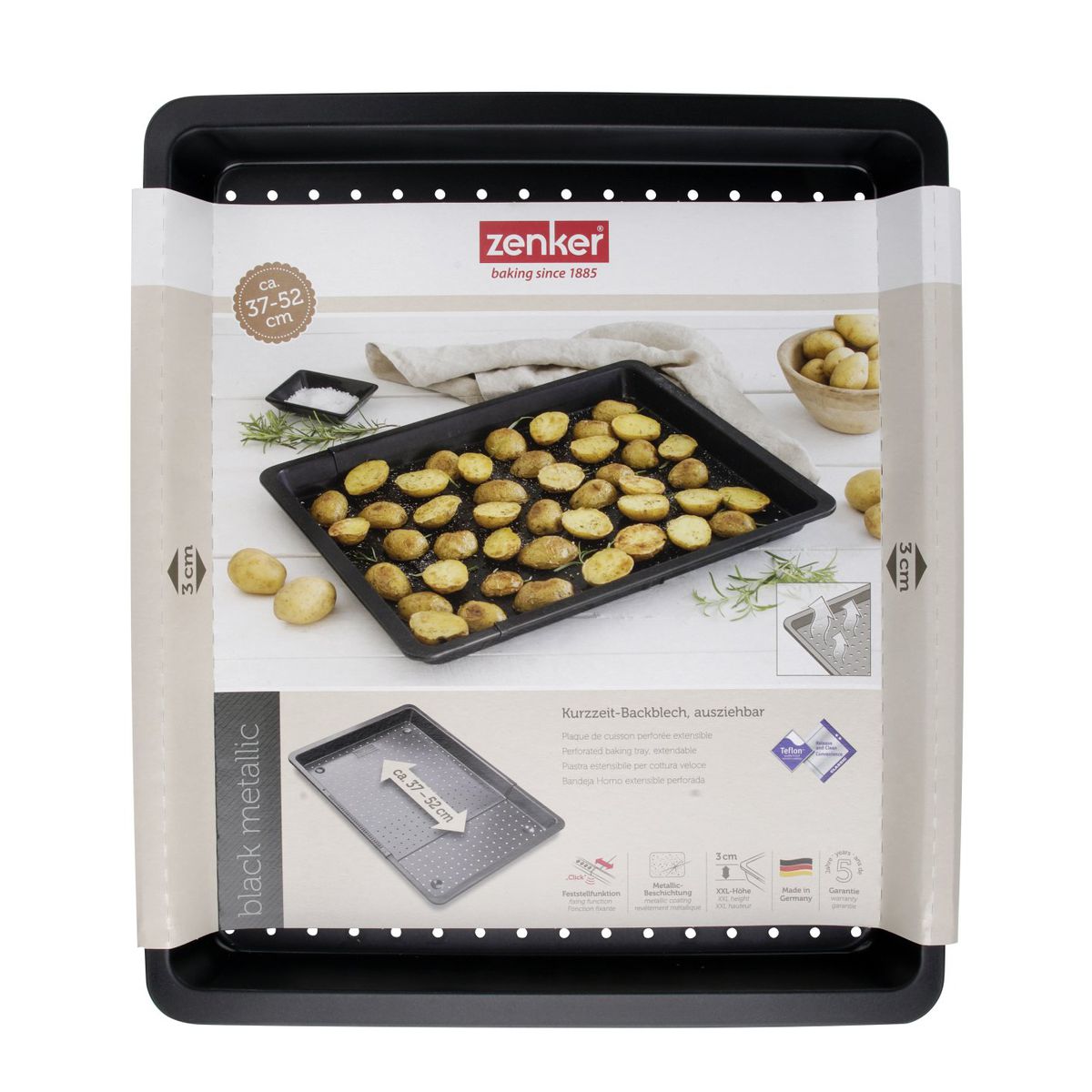 Plaque à pizza rectangulaire perforée extensible 37 à 52 x 33 cm Zenker Black Metallic