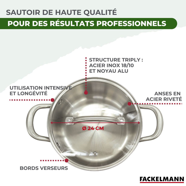 Faitout 24 cm en inox 18/10 Triply Fackelmann Vita3