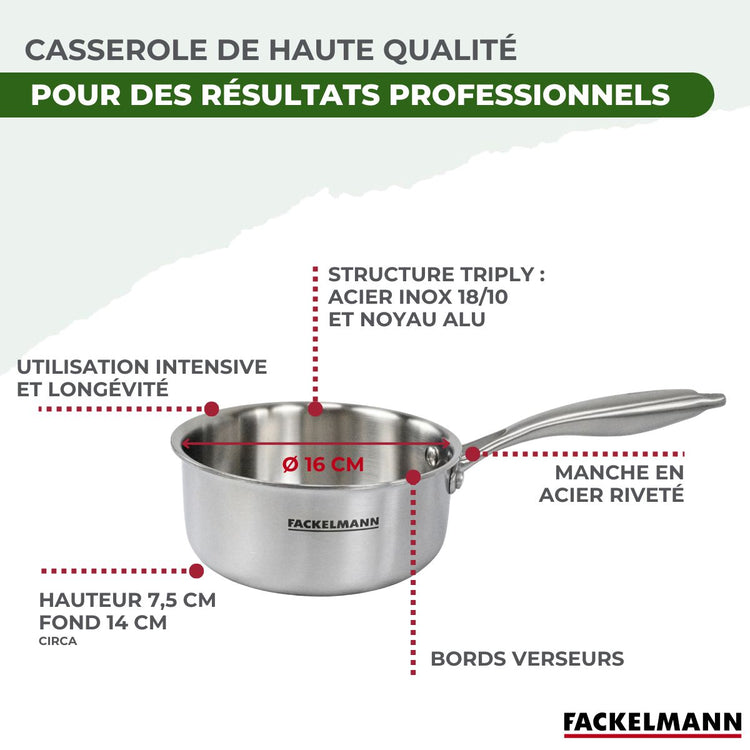 Casserole 16 cm en inox 18/10 Triply Fackelmann Vita3