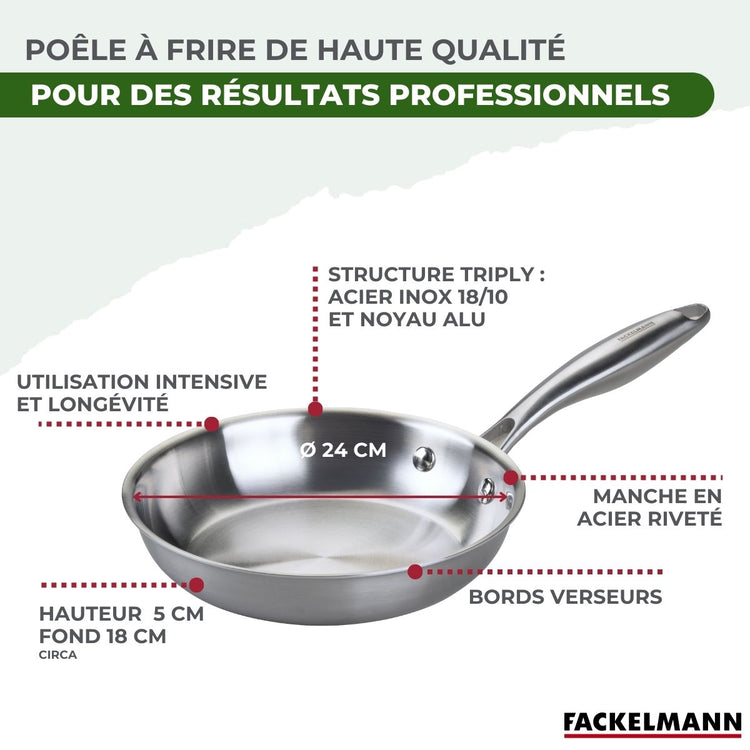 Poêle 24 cm en inox 18/10 Triply Fackelmann Vita3