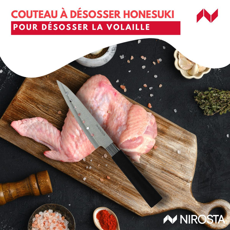Coffret de 3 couteaux style Japonais en acier Santoku, Gyuto et Honesuki