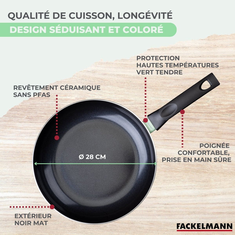 Poêle 28 cm aluminium revêtement céramique antiadhésif sans PFAS Fackelmann Brandao