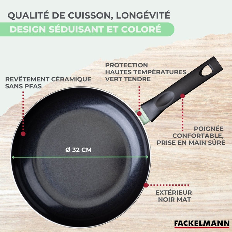 Poêle 30 cm aluminium revêtement céramique antiadhésif sans PFAS Fackelmann Brandao
