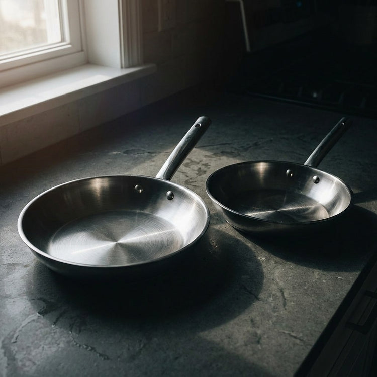 Lot de 2 poêles à frire inox 24/28 cm et 2 couvercles en verre Fackelmann Rhona