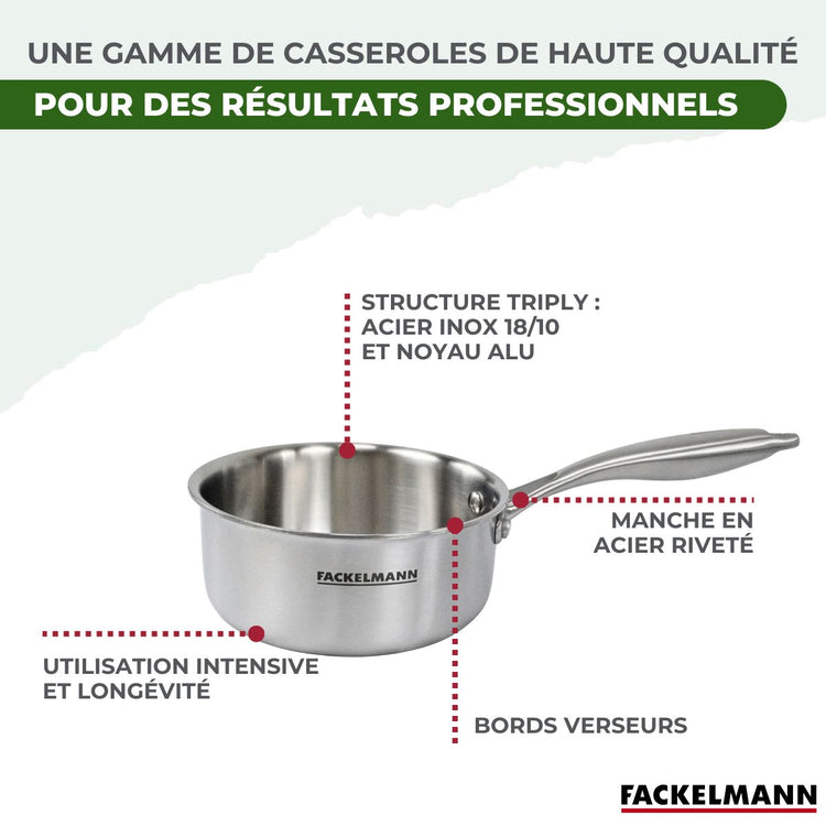 Batterie de cuisine avec 2 casseroles 14 et 18 cm en inox sans PFAS Fackelmann Vita3