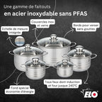 Batterie de cuisine avec 1 poêle de cuisson 32 cm et 1 faitout 20 cm en acier inoxydable sans PFAS Elo Collection Relief Solution Brillant