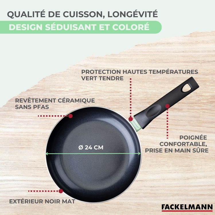 Set poêle antiadhésive céramique 24 cm et 6 ustensiles Fackelmann Brandao