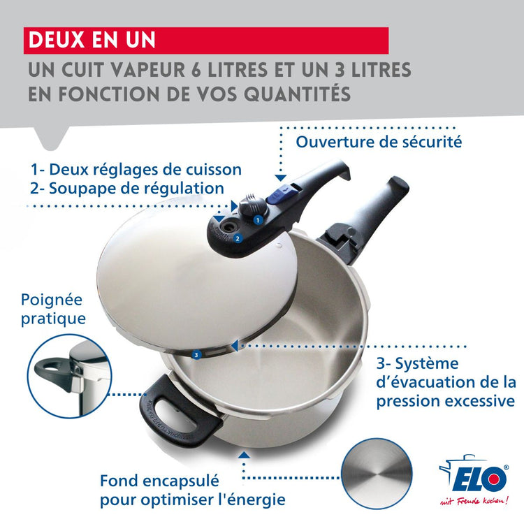 Autocuiseur vapeur en acier inoxydable 18/10 22 cm 4 litres Elo Praktika