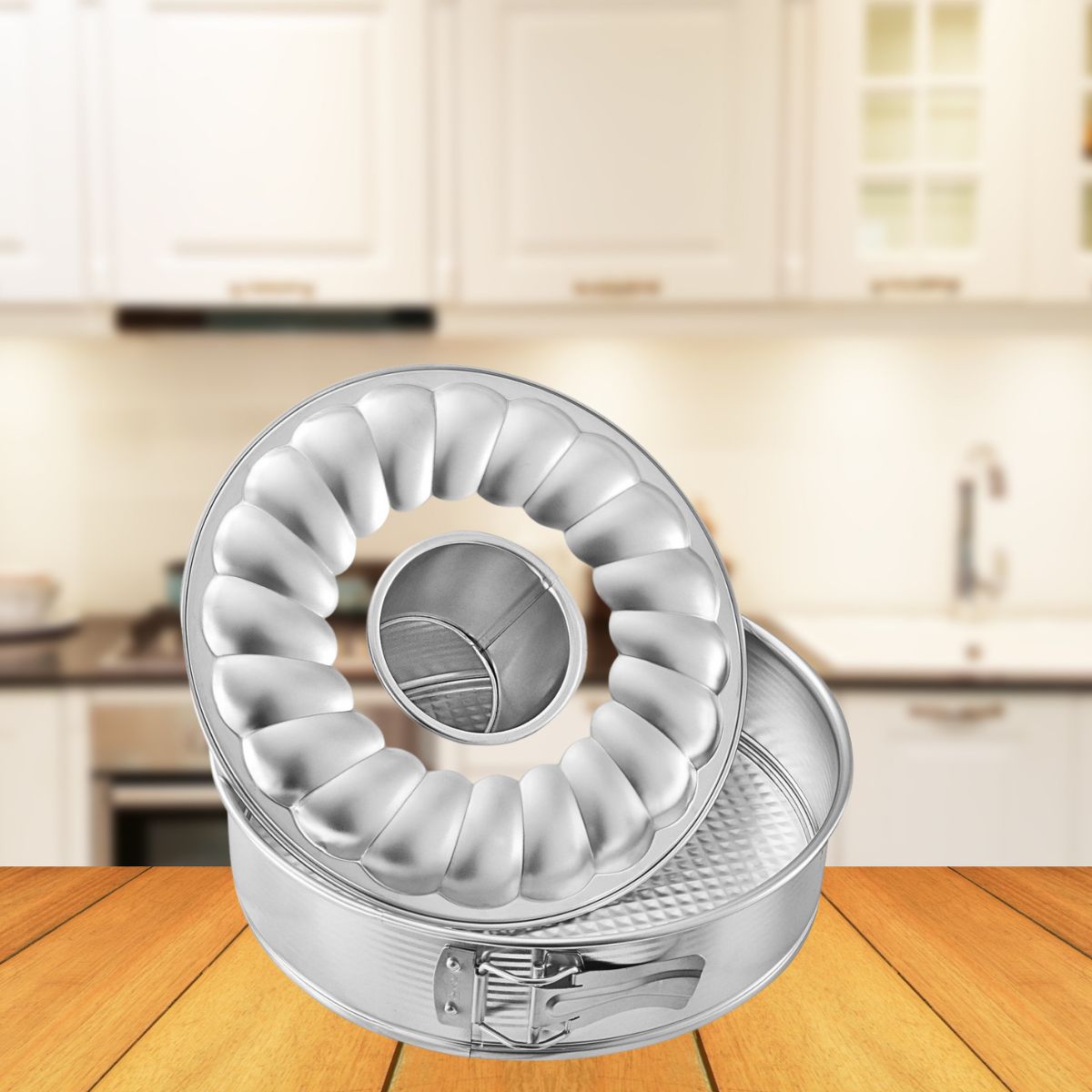 Ensemble de 3 moules à gâteaux avec moule à cakes + moule manqué + moule à manqué et savarin Zenker Silver