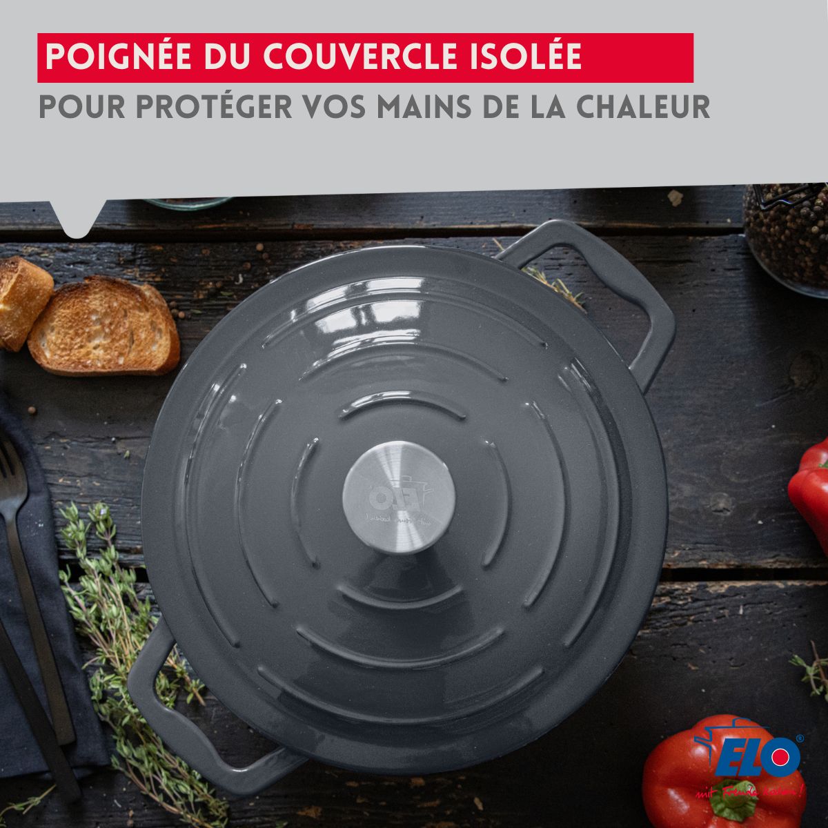 Cocotte en fonte émaillée gris classique 26 cm 4.5 L Elo