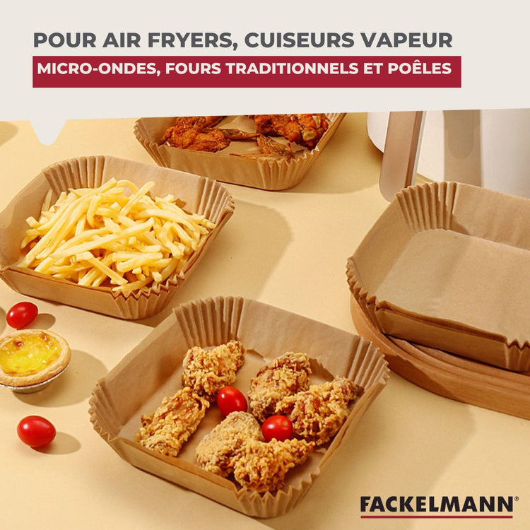 50 Moules en papier antiadhésif pour friteuse air fryer sans huile carrés 20 cm Fackelmann