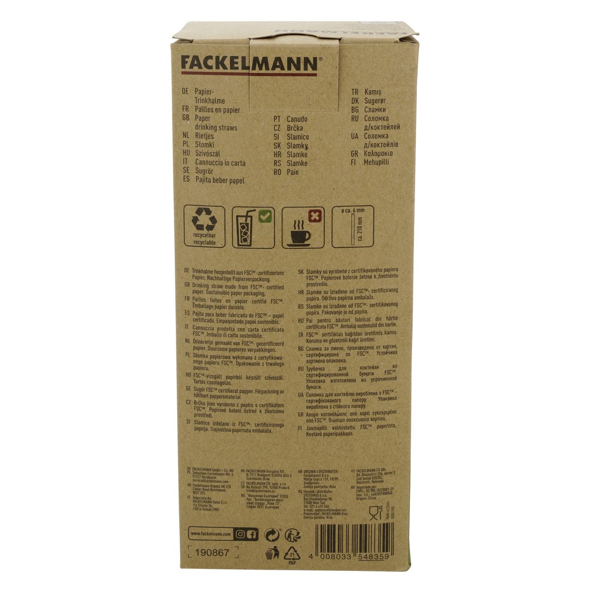 Boite de 250 pailles en papier brun Fackelmann Eco Friendly