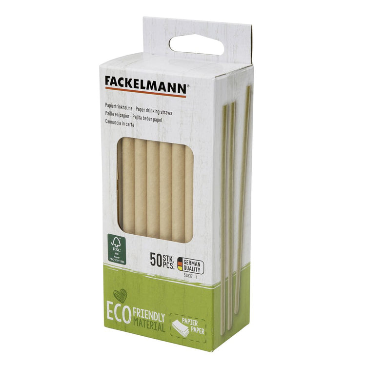 Boite de 50 pailles en papier rigide brun Fackelmann Eco Friendly