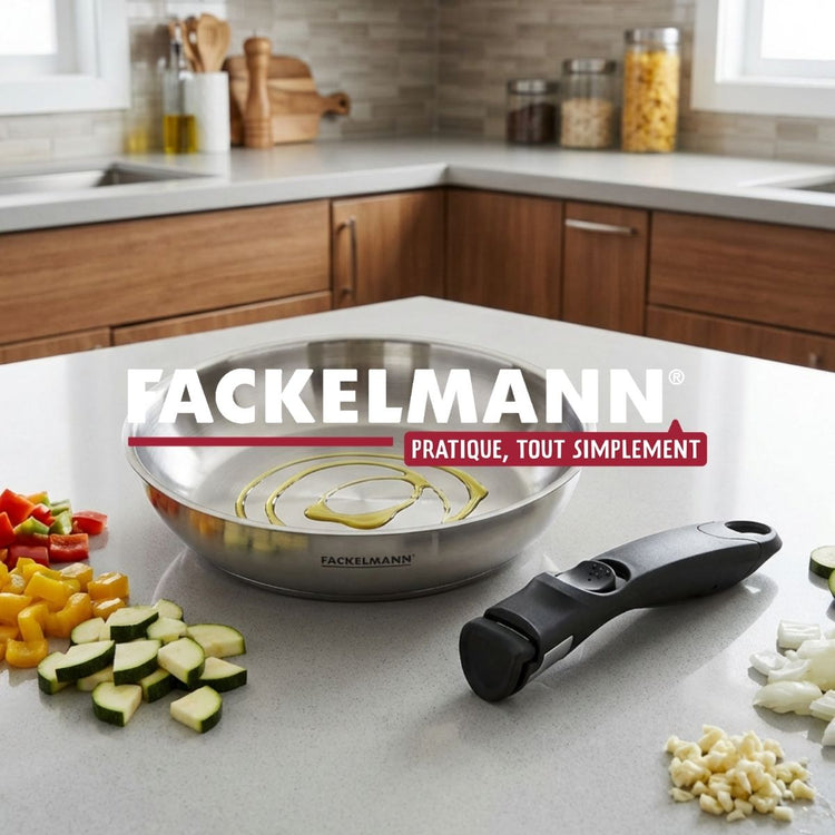 Poêle de cuisson 28 cm en inox avec manche amovible Fackelmann InoGrip et accessoires