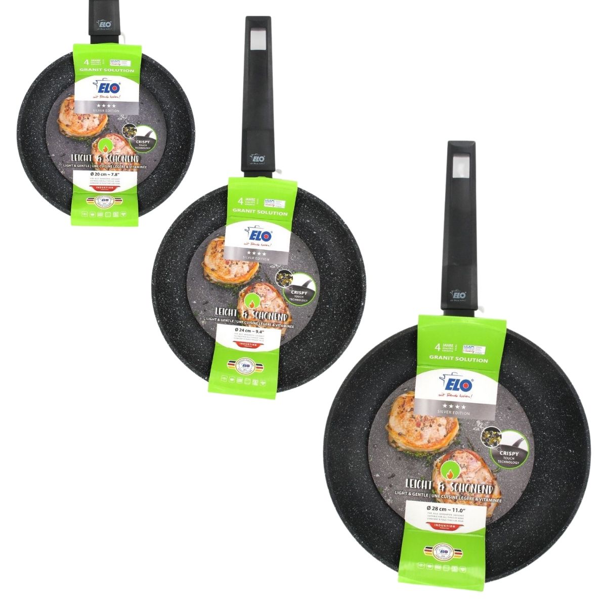 Set de 3 poêles à frire 20 cm 24 cm et 28 cm Elo Granit Solution