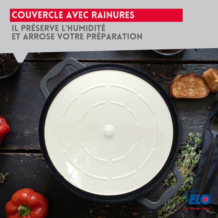 Cocotte en fonte émaillée basse gris classique 28 cm 3L Elo