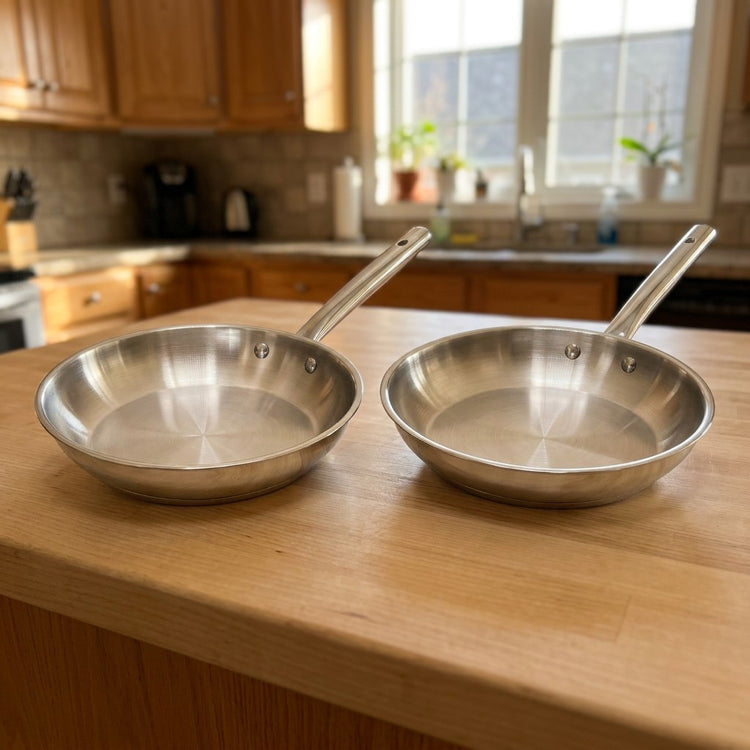 Lot de 2 poêles à frire inox 24/28 cm et 2 couvercles en verre Fackelmann Rhona