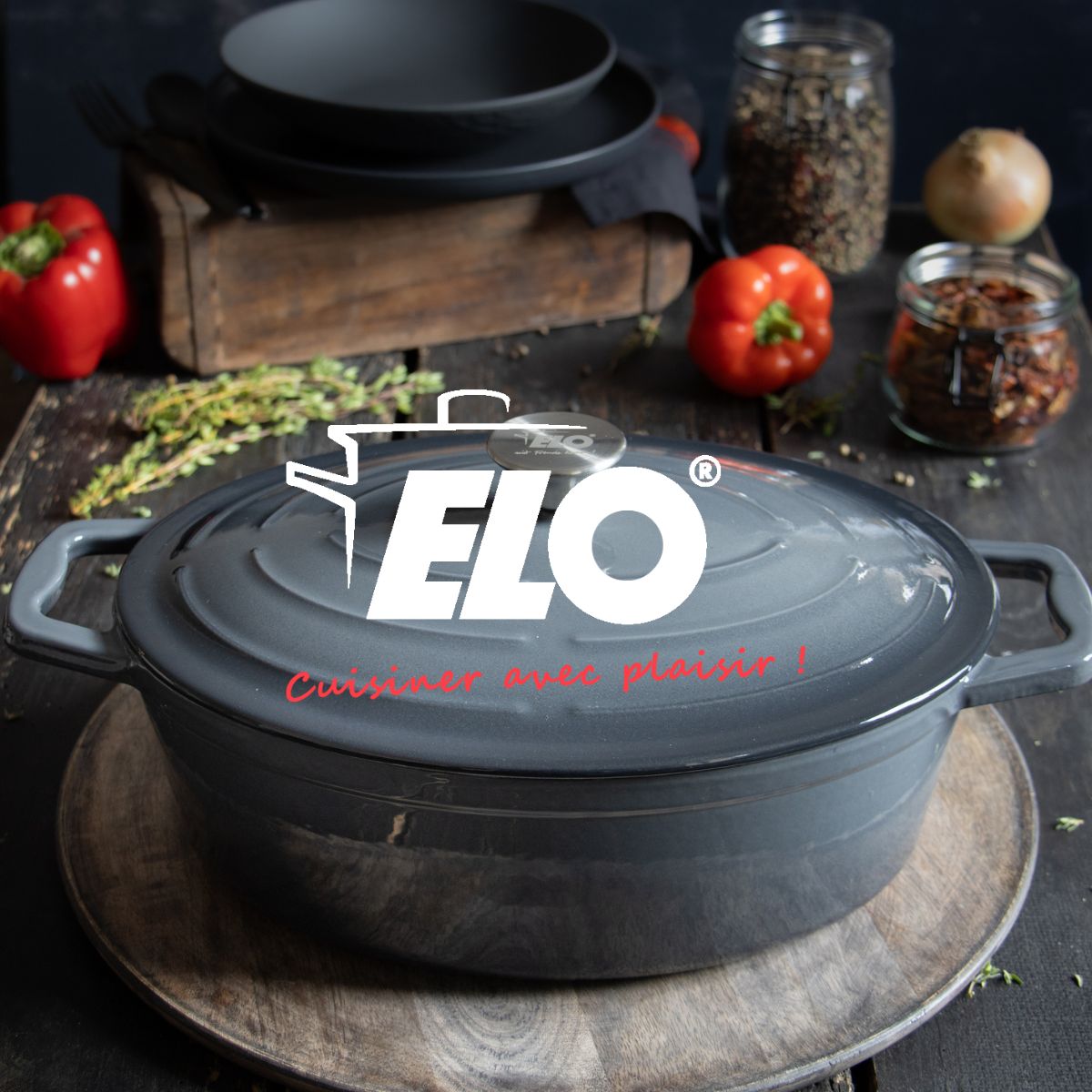 Cocotte en fonte émaillée gris classique 33 cm 5 L Elo