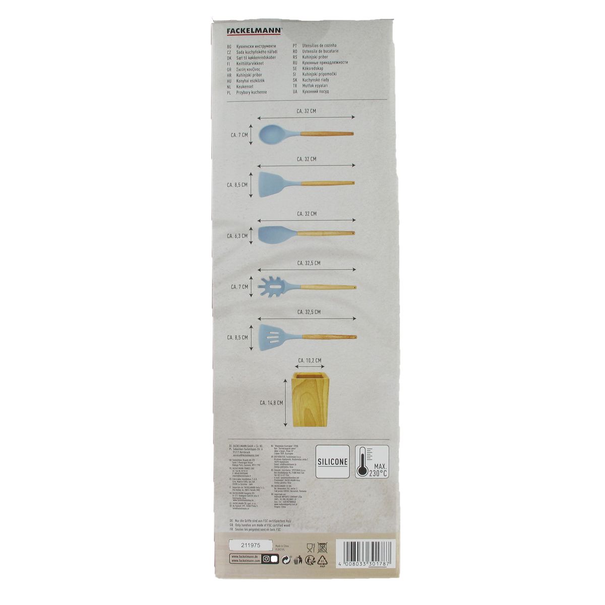 Set d'ustensiles de cuisine en bois avec pot de rangement Fackelmann