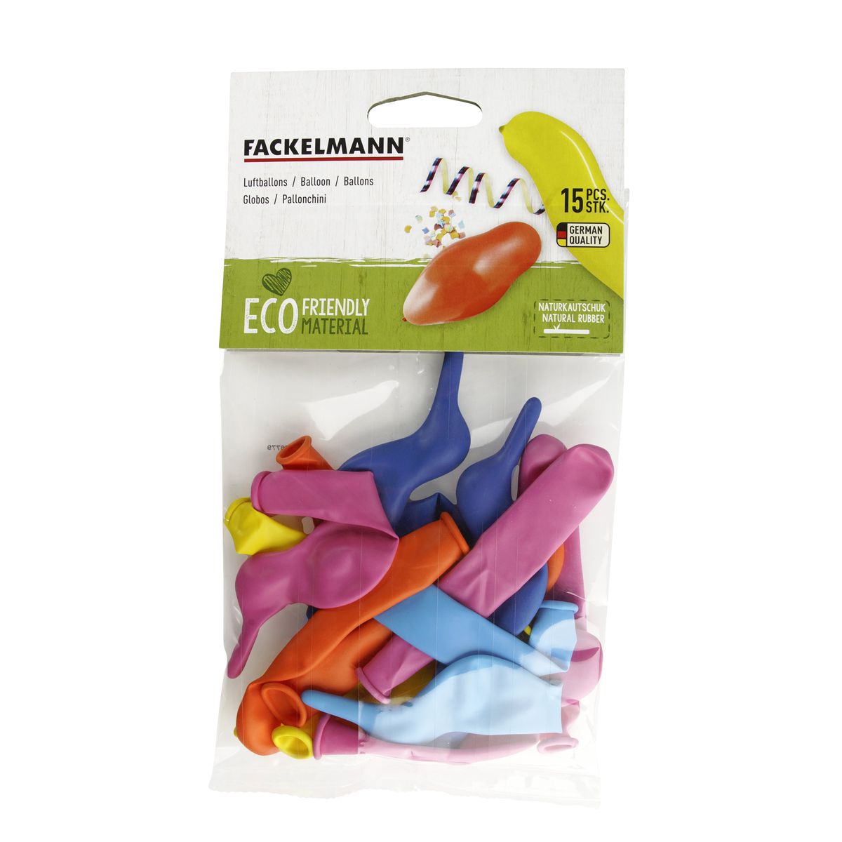 Lot de 15 ballons de baudruche colorés de formes aléatoires Fackelmann Eco Friendly