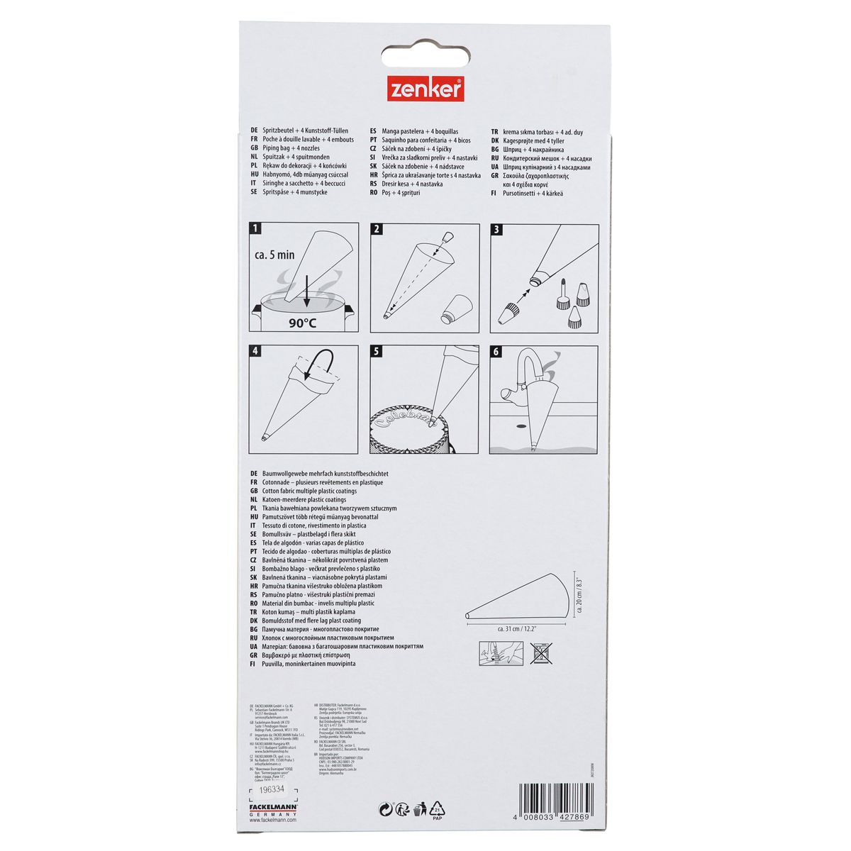 Poche à douille réutilisable et 3 embouts plastique Zenker