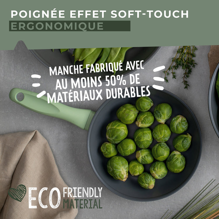 Lot de 3 poêles à frire de 20 cm 24 cm et 28 cm en aluminium recyclé Fackelmann Ecolution