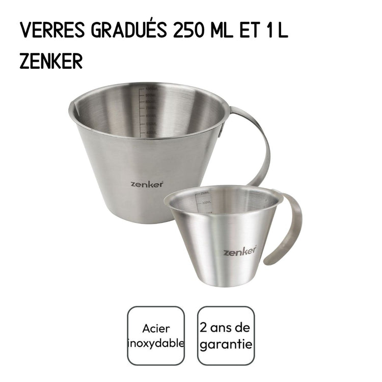 Set de 2 verres doseurs gradués en inox 250 ml et 1 litre Zenker