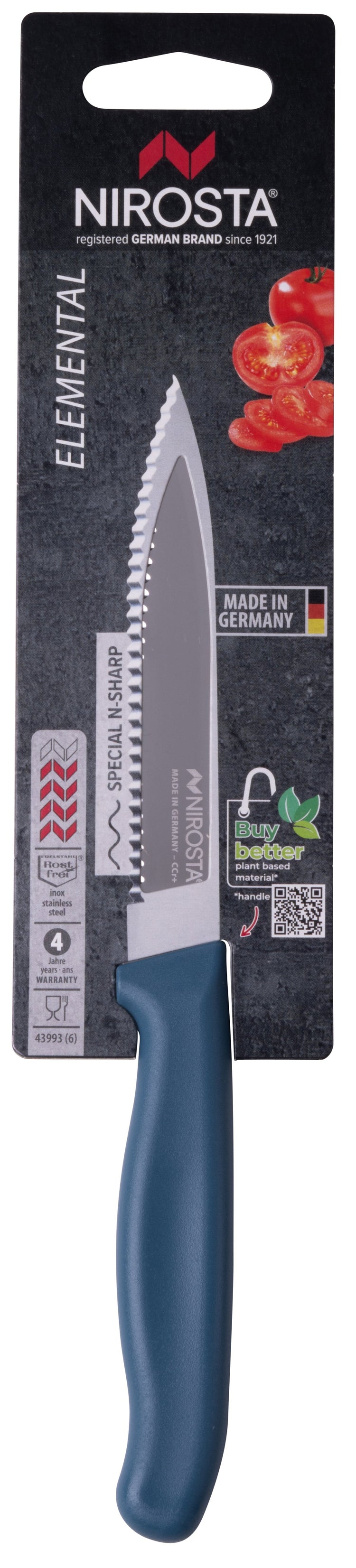 Couteau de cuisine lame crantée 21,5 cm Nirosta Elemental