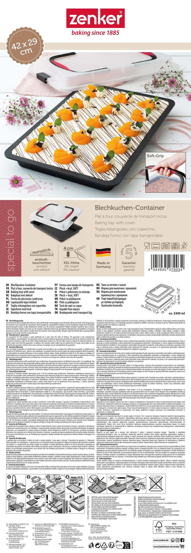 Set pâtisserie plaque de cuisson 42 x 29 cm avec couvercle, 2 bols à mixer et 1 spatule Zenker