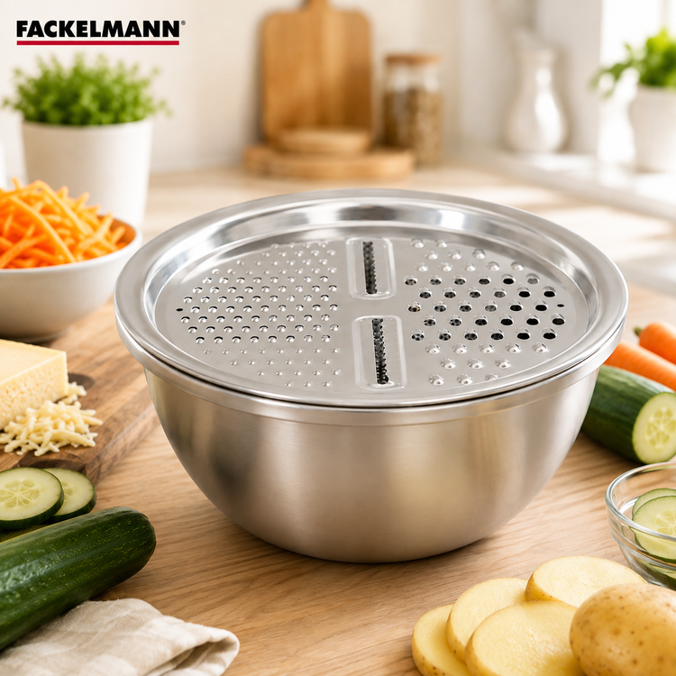 Set 3 en 1 Bol à Mixer, Râpe et Passoire 26 cm Fackelmann