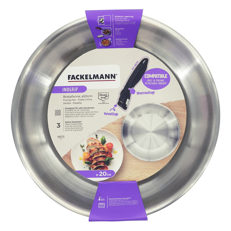 Poêle 20 cm en inox manche amovible Fackelmann InoGrip