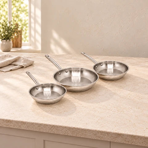 Lot de 3 poêles à frire en inox 20 cm 24 cm 28 cm Fackelmann Rhona