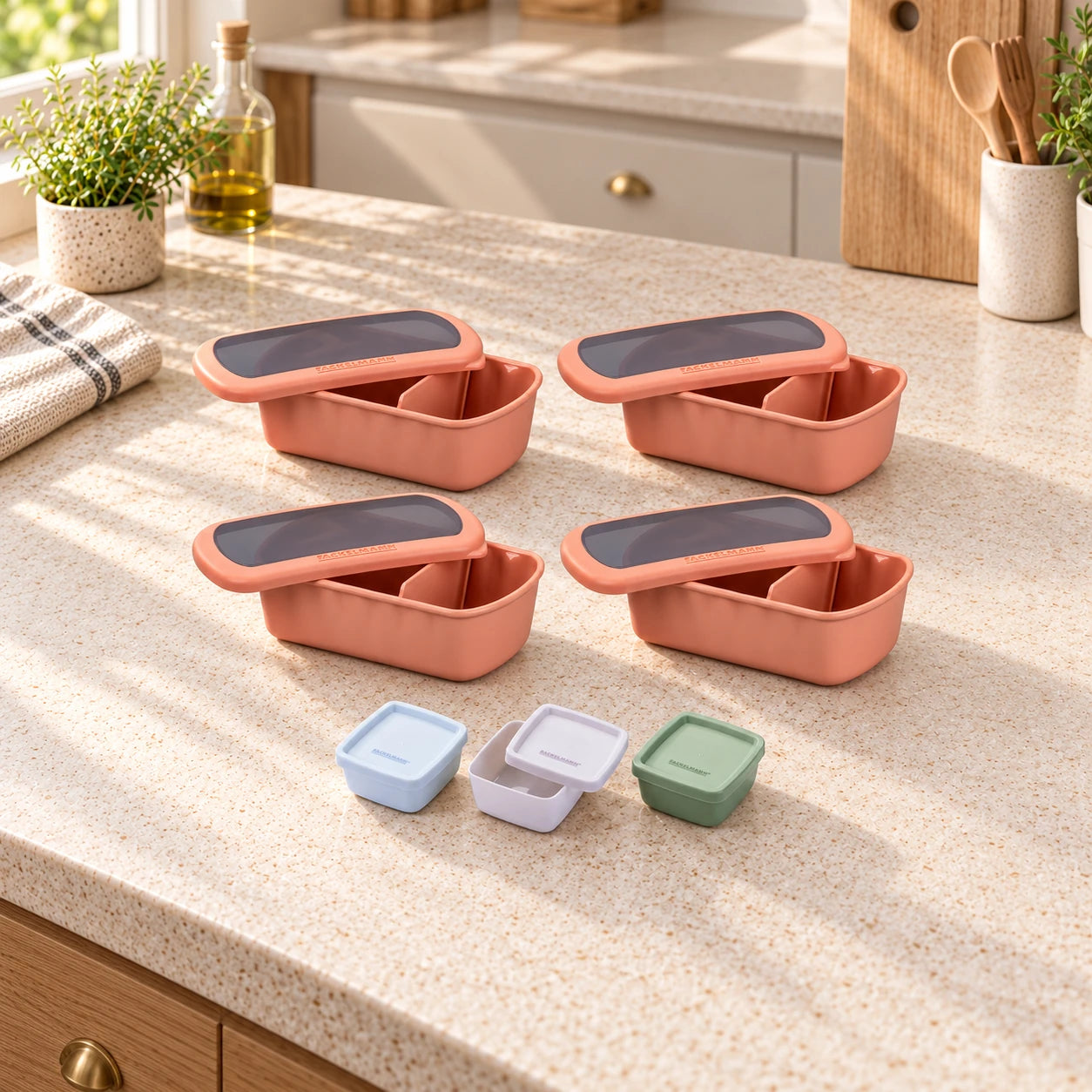Lot de 4 lunch box 1L avec 3 boites à sauce Fackelmann Storage
