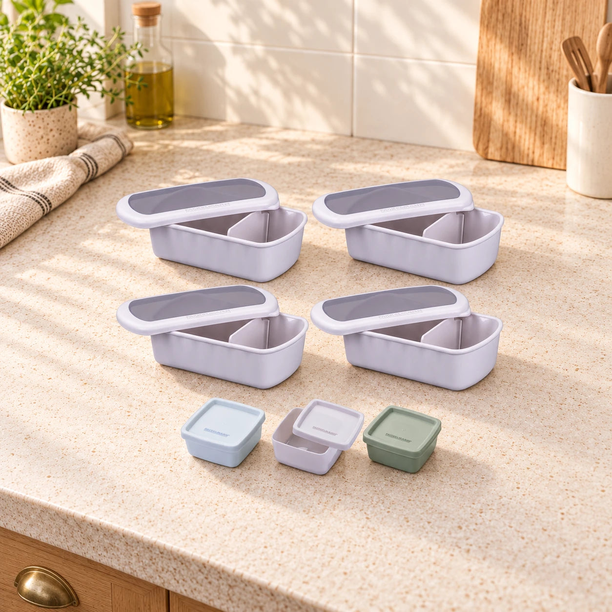 Lot de 4 lunch box 1L avec 3 boîtes à sauce Fackelmann Storage