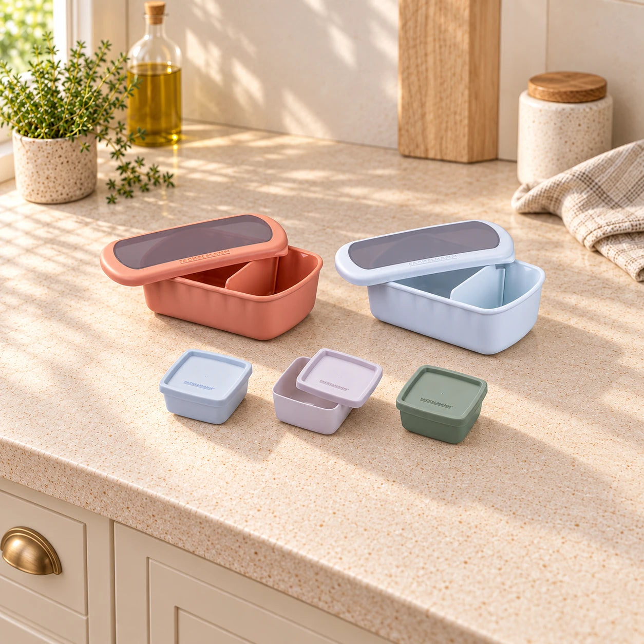 Lot de 2 lunch box 1L avec 3 boites à sauce Fackelmann Storage