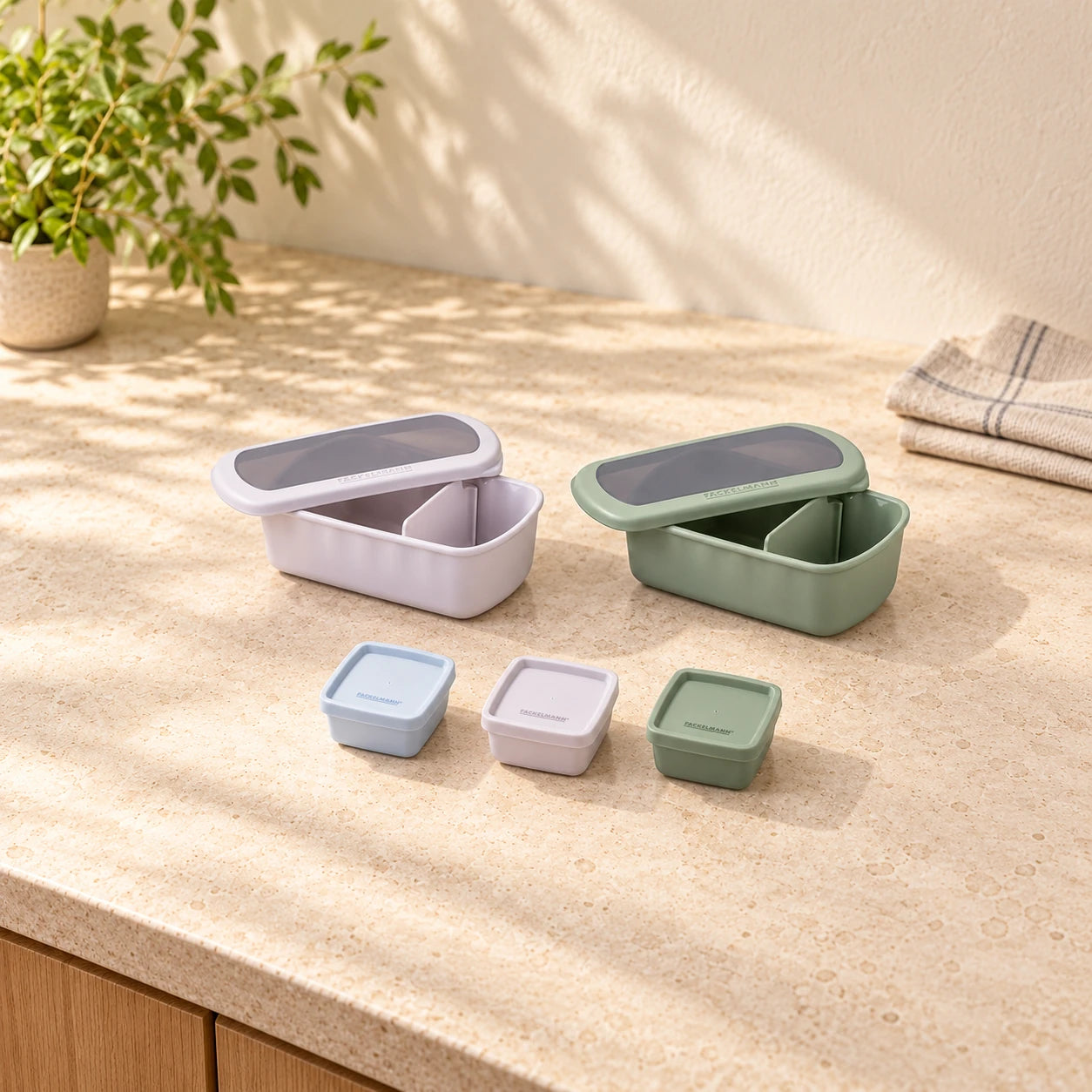 Lot de 2 lunch box 1L avec 3 boites à sauce Fackelmann Storage