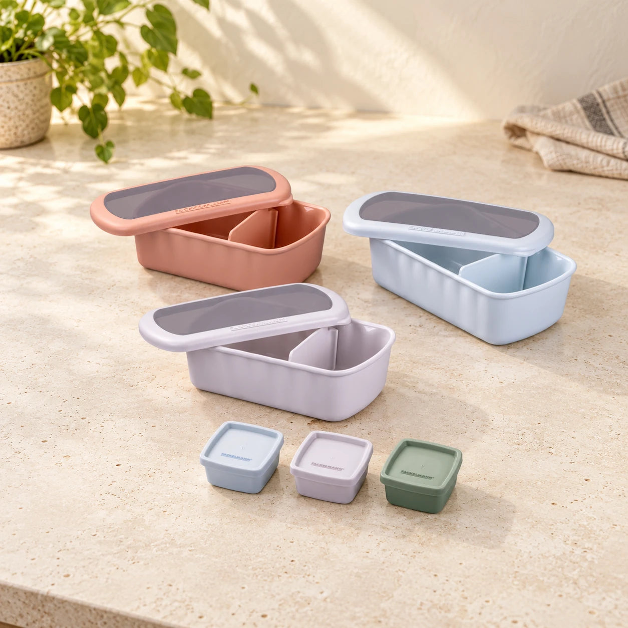 Lot de 3 lunch box 1L avec 3 boites à sauce Fackelmann Storage