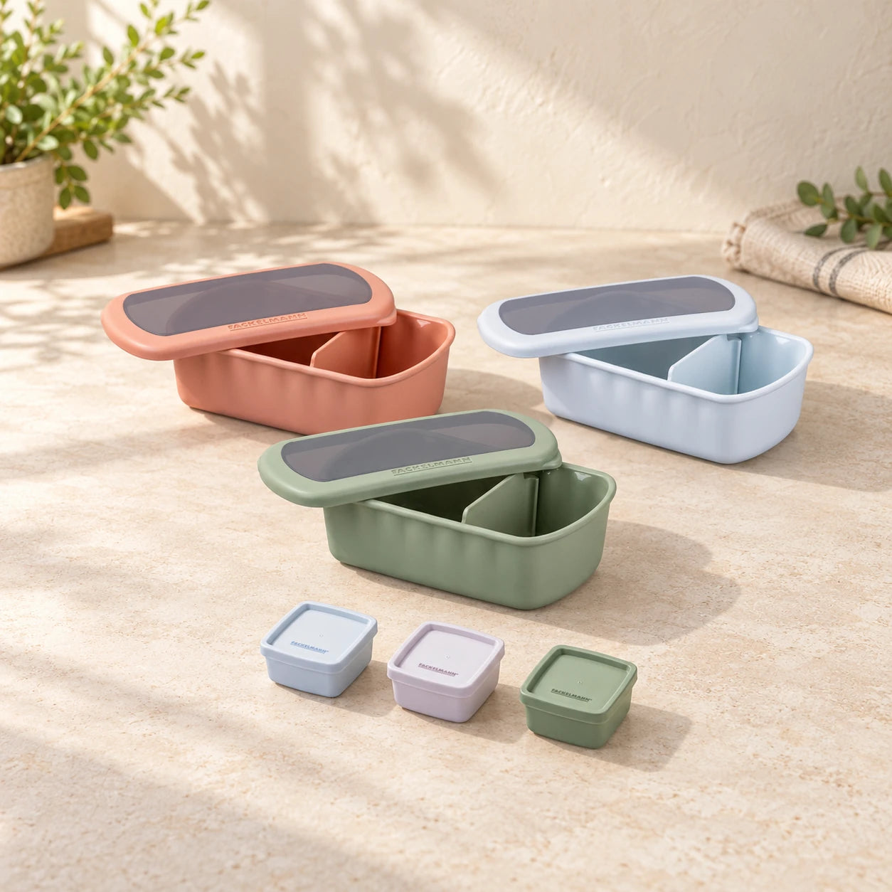 Lot de 3 lunch box 1L avec 3 boîtes à sauce Fackelmann Storage