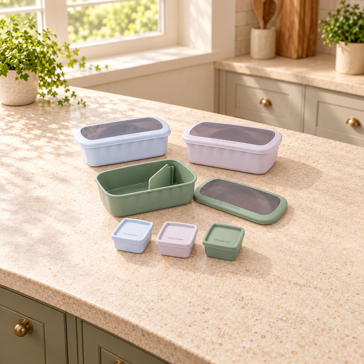 Lot de 3 lunchbox 1L avec 3 boîtes à sauce Fackelmann Storage