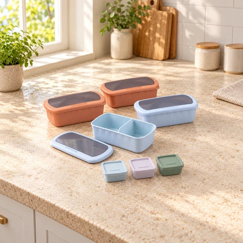 Lot de 4 lunchbox 1L avec 3 boites à sauce Fackelmann Storage