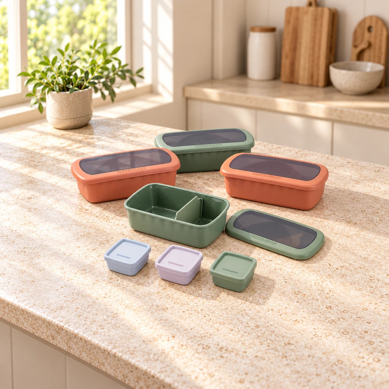 Lot de 4 lunch box 1L avec 3 boîtes à sauce Fackelmann Storage